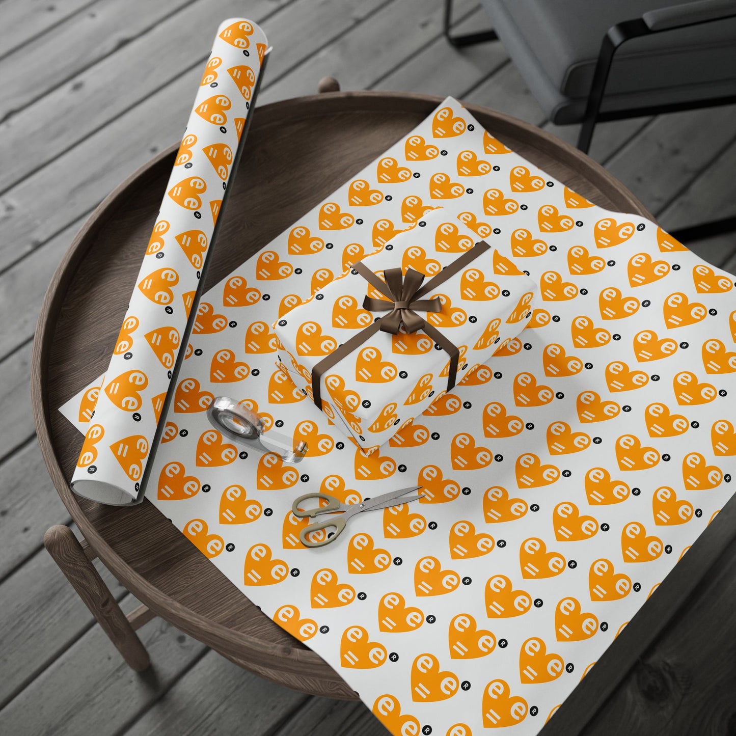 Orange Heart Pattern Wrapping Paper Roll — Gift Wrap