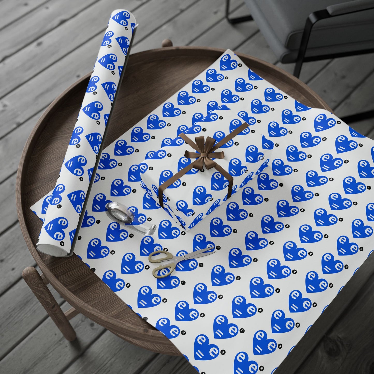Blue Heart Pattern Wrapping Paper Roll — Gift Wrap
