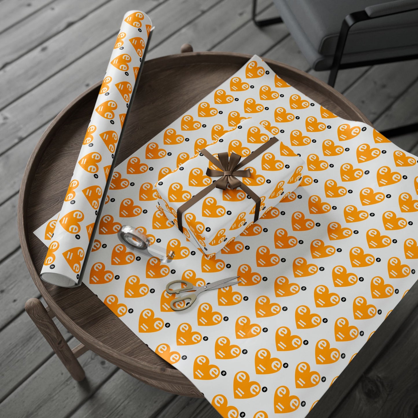 Orange Heart Pattern Wrapping Paper Roll — Gift Wrap