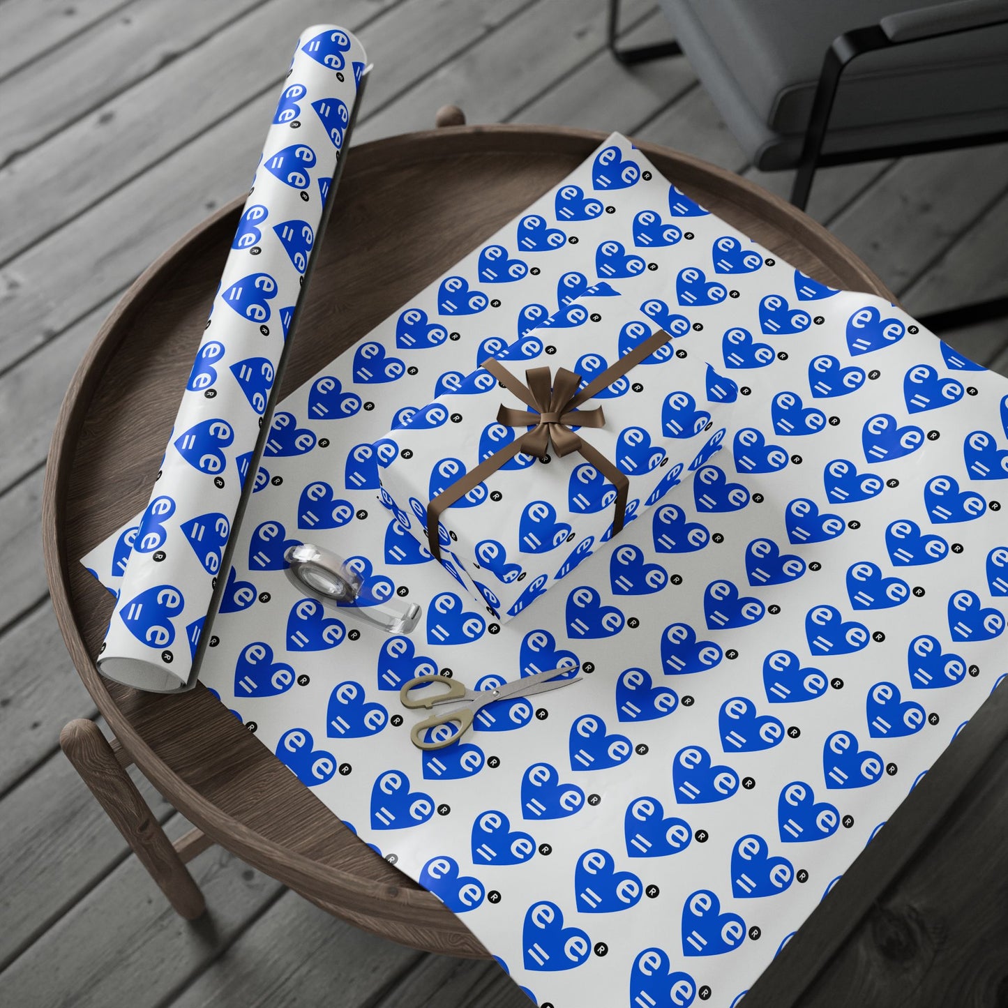 Blue Heart Pattern Wrapping Paper Roll — Gift Wrap