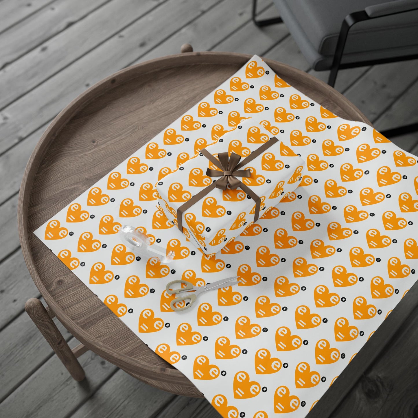 Orange Heart Pattern Wrapping Paper Roll — Gift Wrap